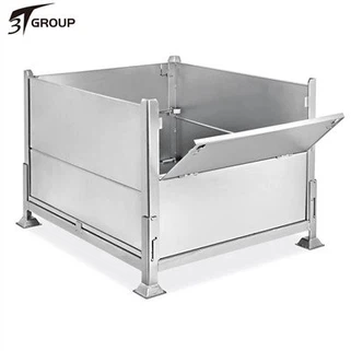 ヘビーデューティ亜鉛めっきスタッキング折りたたみ鋼パレットボックス